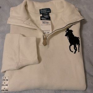 Polo Ralph Lauren big boys Ivory cotton interlock quarter-zip pullover